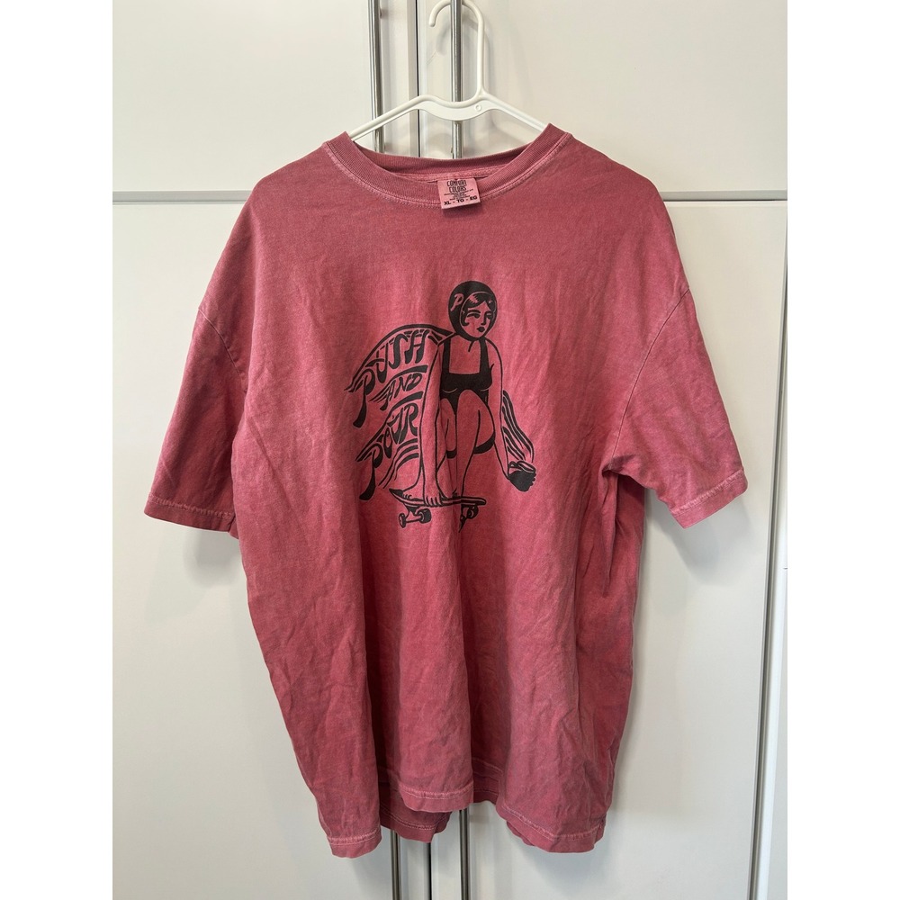 Comfort Colors Push and Pour Graphic T-Shirt XL Red Pink Garment Dye Skater Tee